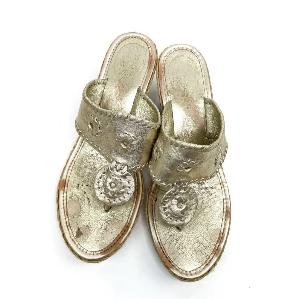 Jack Rodgers Marbella Wedge Sandal in‎ Platinum Gold Size 9M